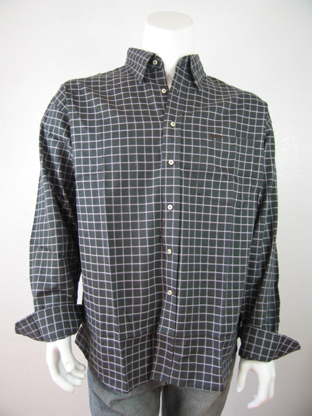 URGENT GEAR Sportswear Cotton Classic Fit Dark Green Check Standard Cuff Shirt L